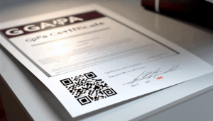 alt_text: A sleek GPA certificate with a QR code, highlighting benefits like trust and convenience in academics.